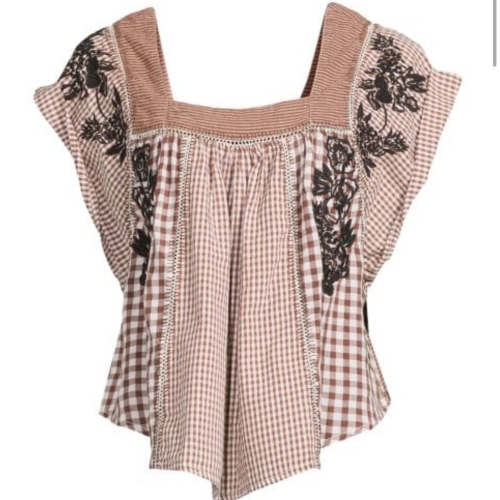 Like New Free People half moon gingham print top